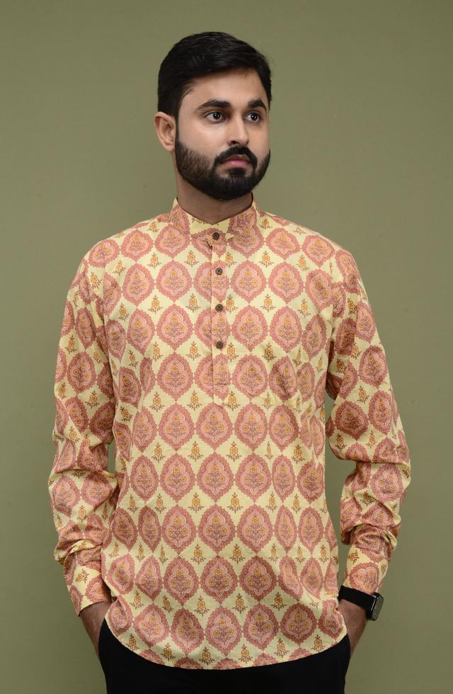 Jaipuri Printed Short Kurta In Cream Colour