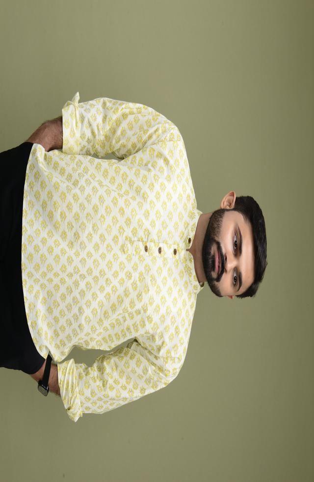Jaipuri Printed Short Kurta In Cream