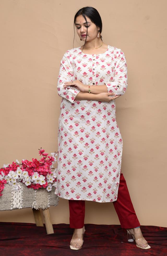 White Floral Printed Kurti