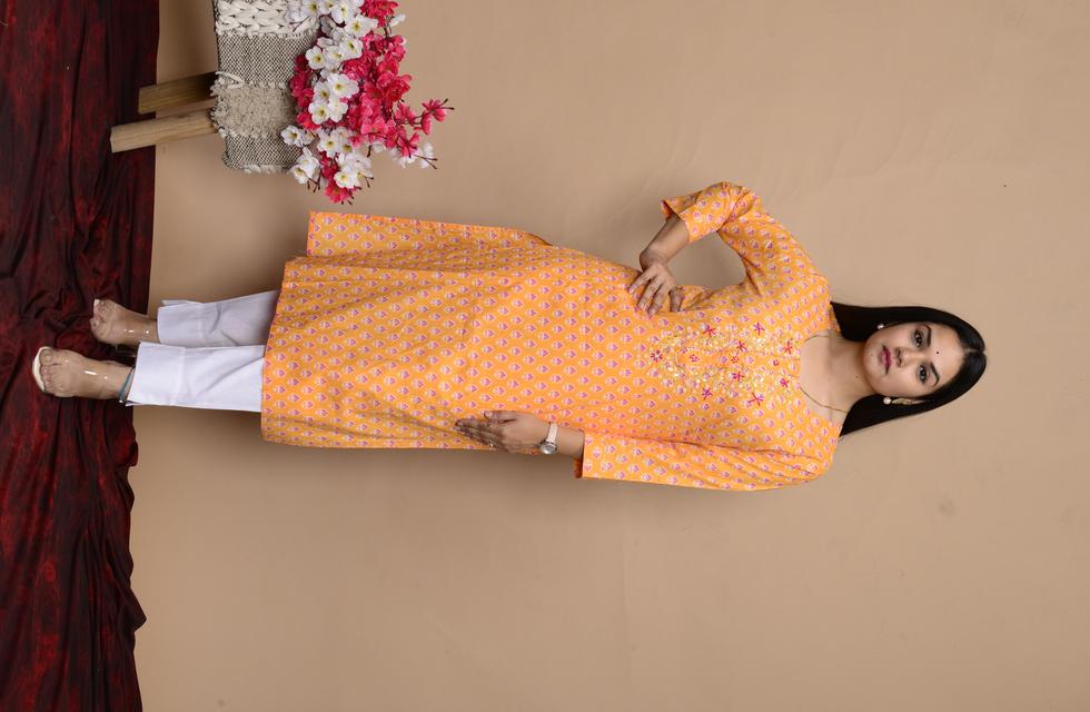 Ethnic Kesariya Kurta For Women