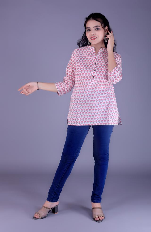 White Printed Short Kurti