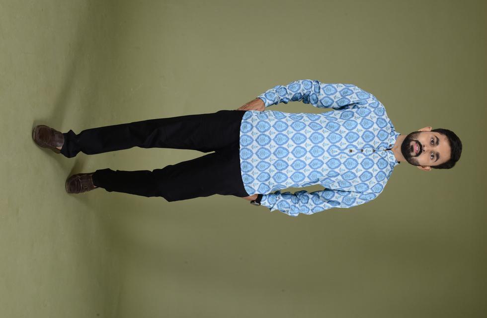 Jaipuri Printed Short Kurta In Sky Colour