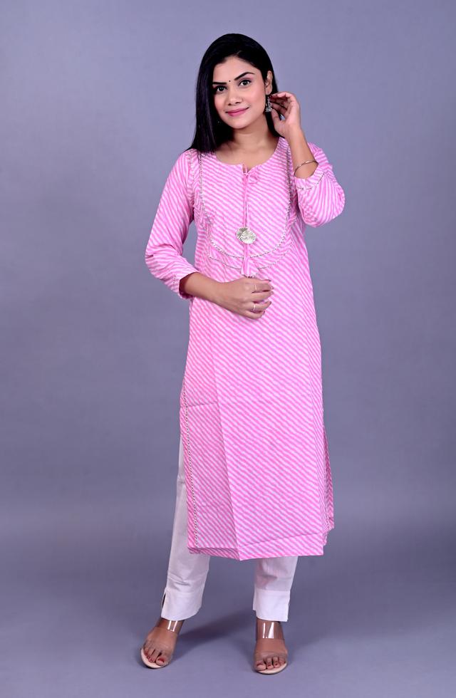 Lehariya Printed Kurti In Pink Color