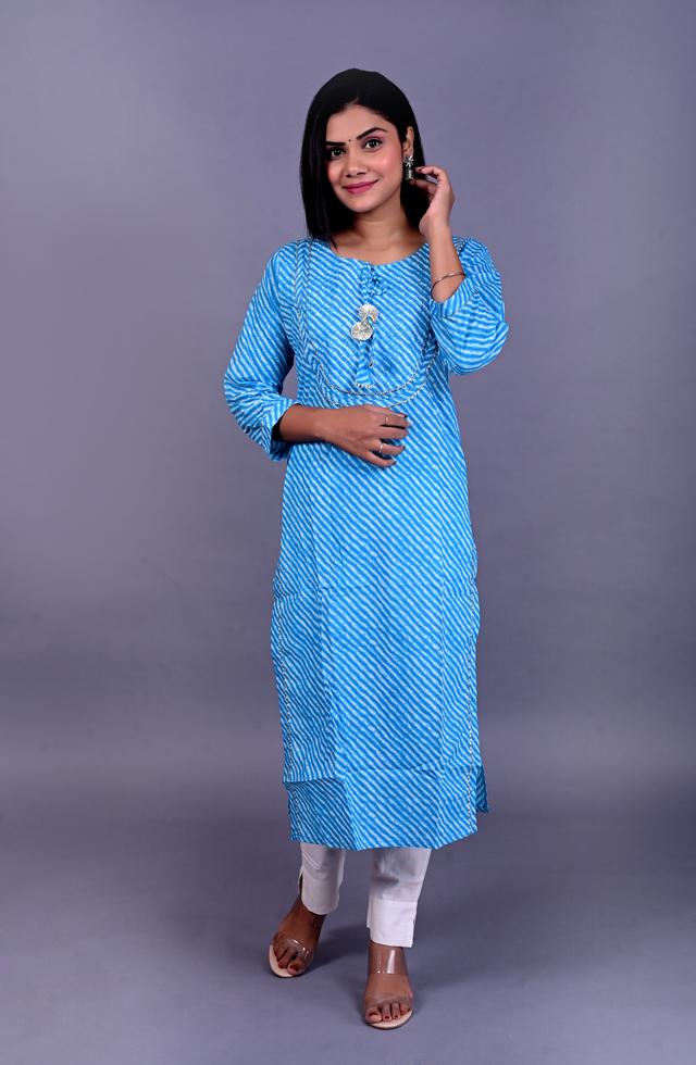 Blue Lehariya Kurti