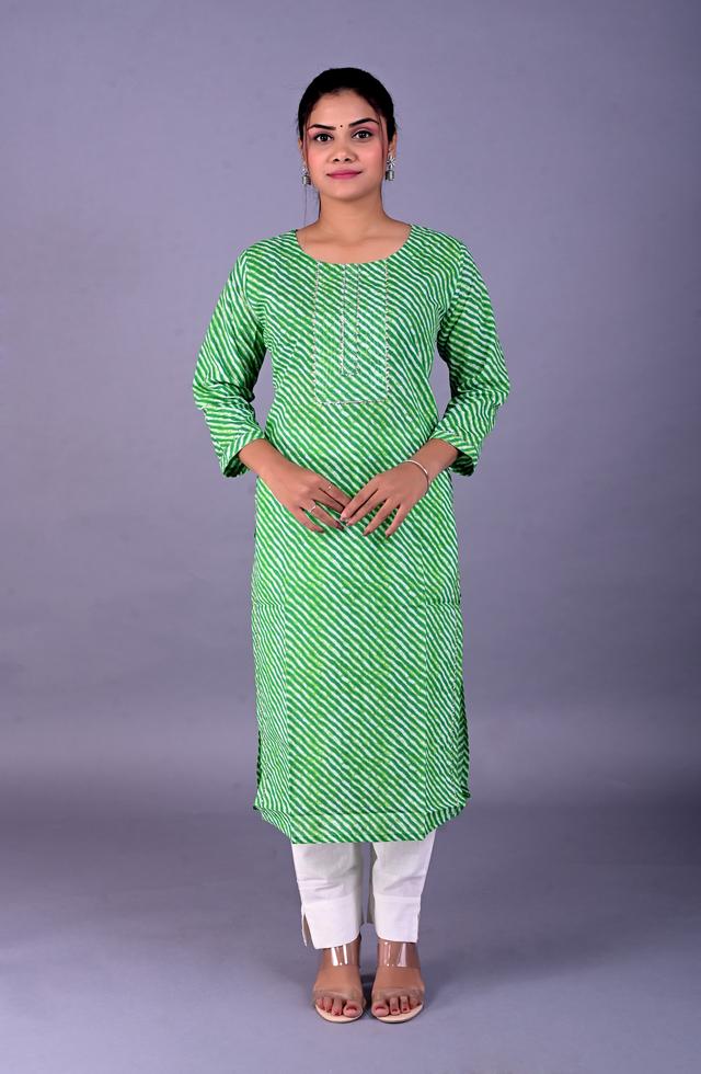 Gorgeous Lehariya Straight Kurti In Green