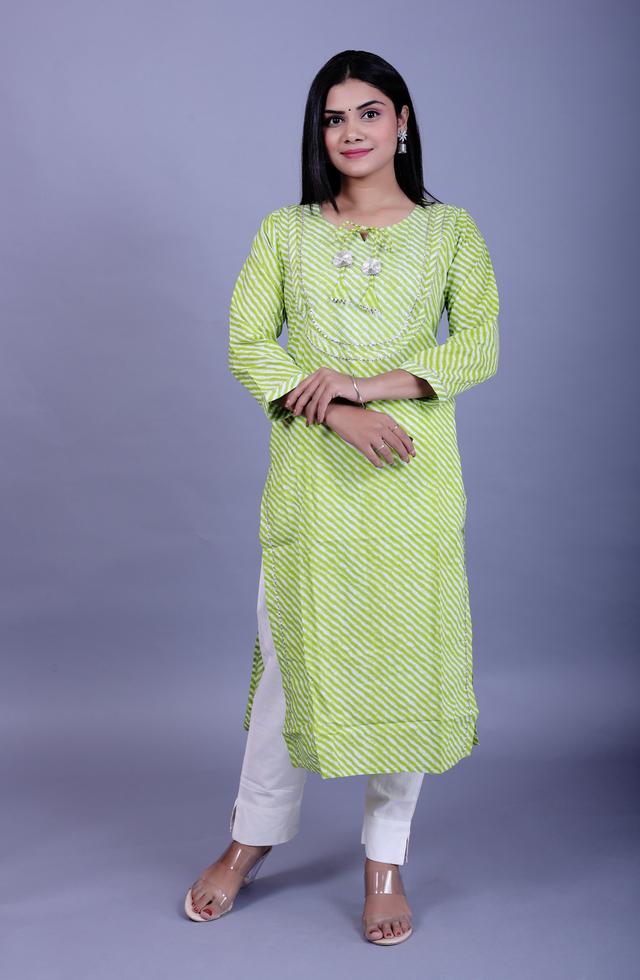 Attractive Lehariya Kurti In Lime