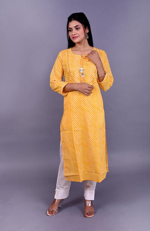 Lehariya Printed Kurti In Yellow
