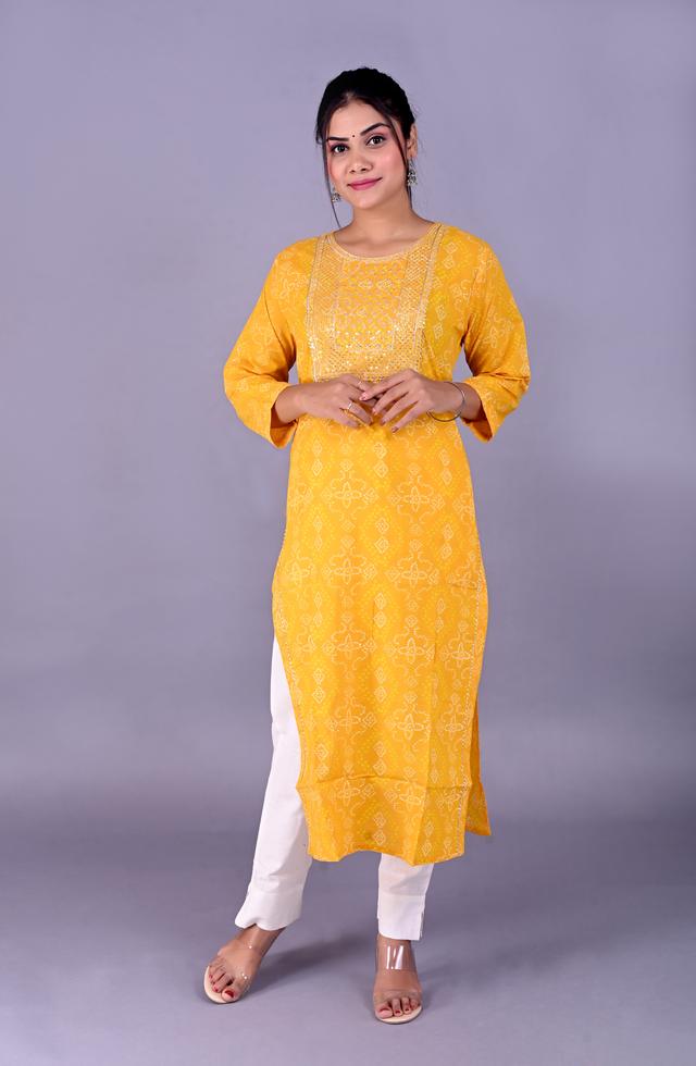Elegant Pure Cotton Kurti In Yellow