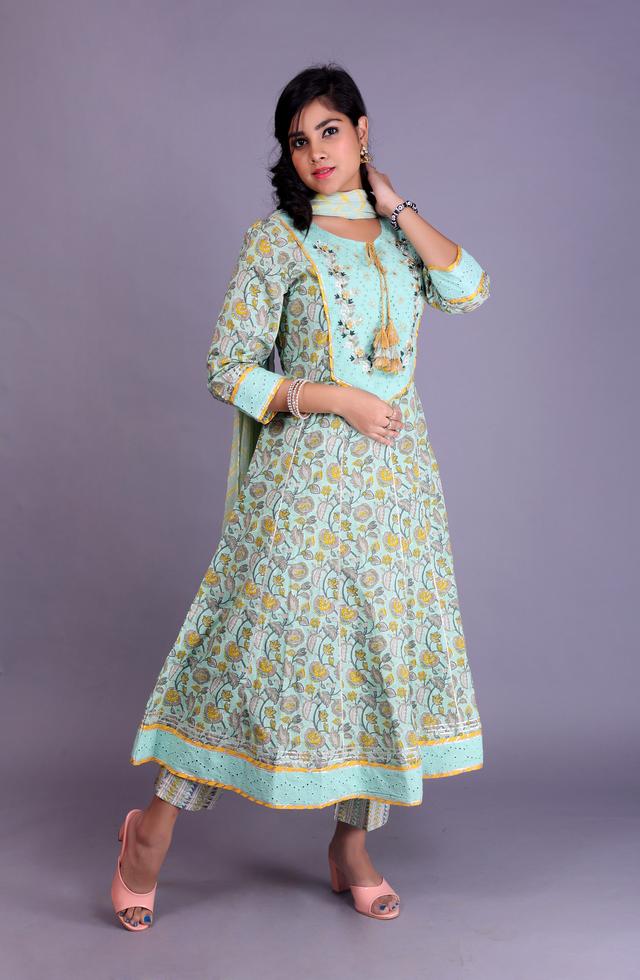 Beautiful Anarkali Suit Set In Mint Green Color