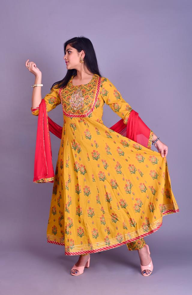 Beautiful Anarkali Suit Set In Mustard Color