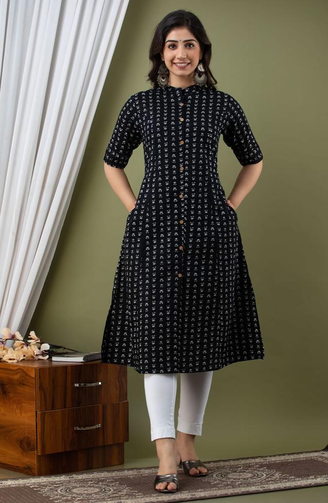 Women A Line Kurti In Black