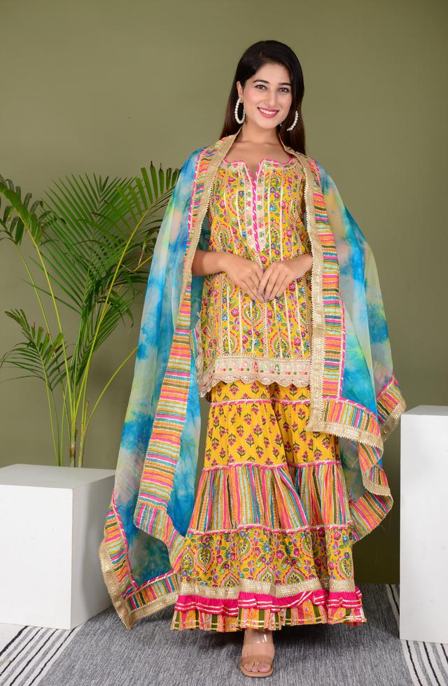 Fabulous Sharara Suit In Mustard Yellow