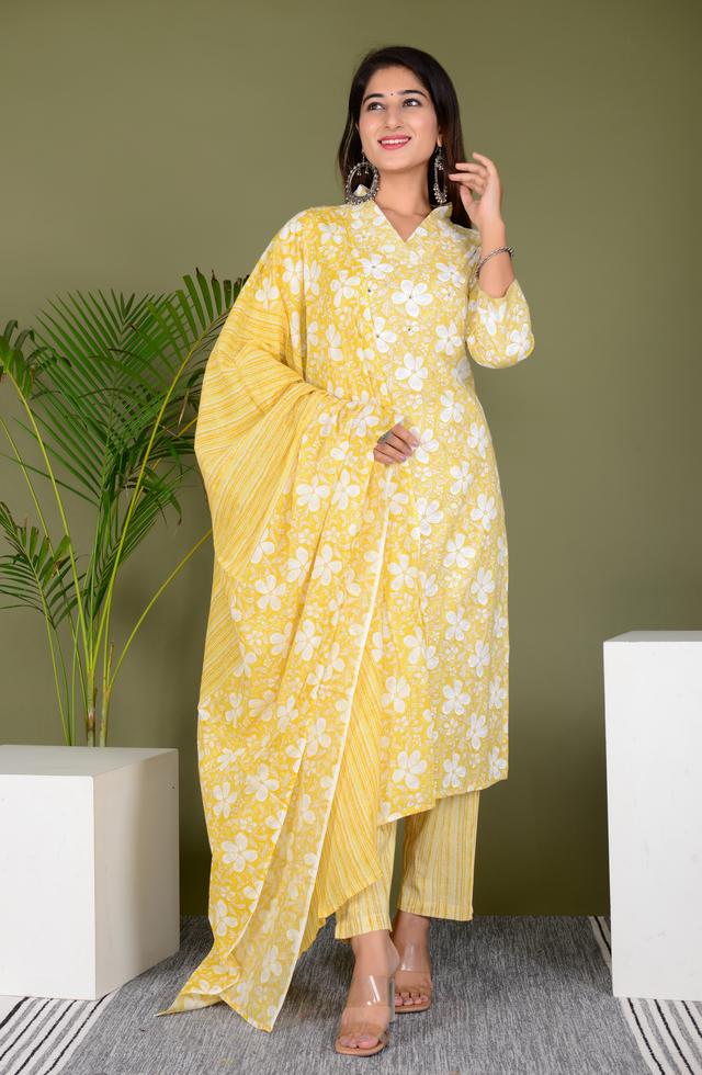 Trendy V-Neck Straight Suit In Yellow