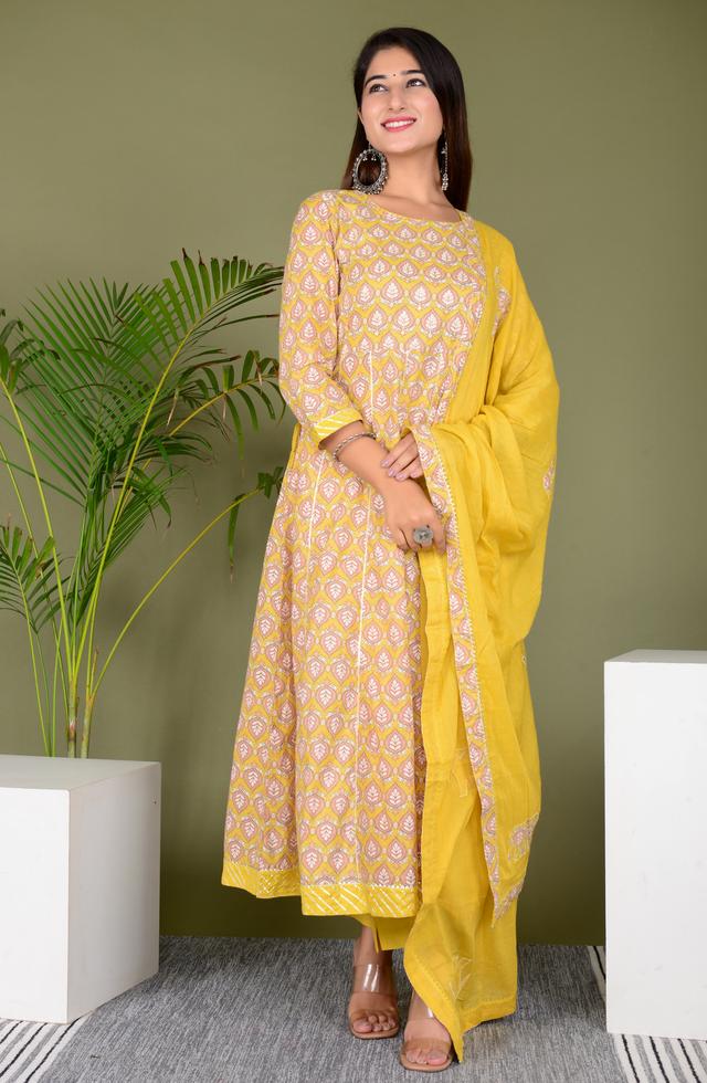 Attractive Pure Cotton Anarkali Suit Set