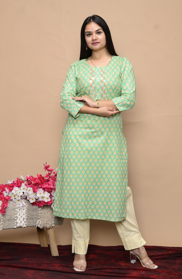 Mint Green Handblock Printed Kurti