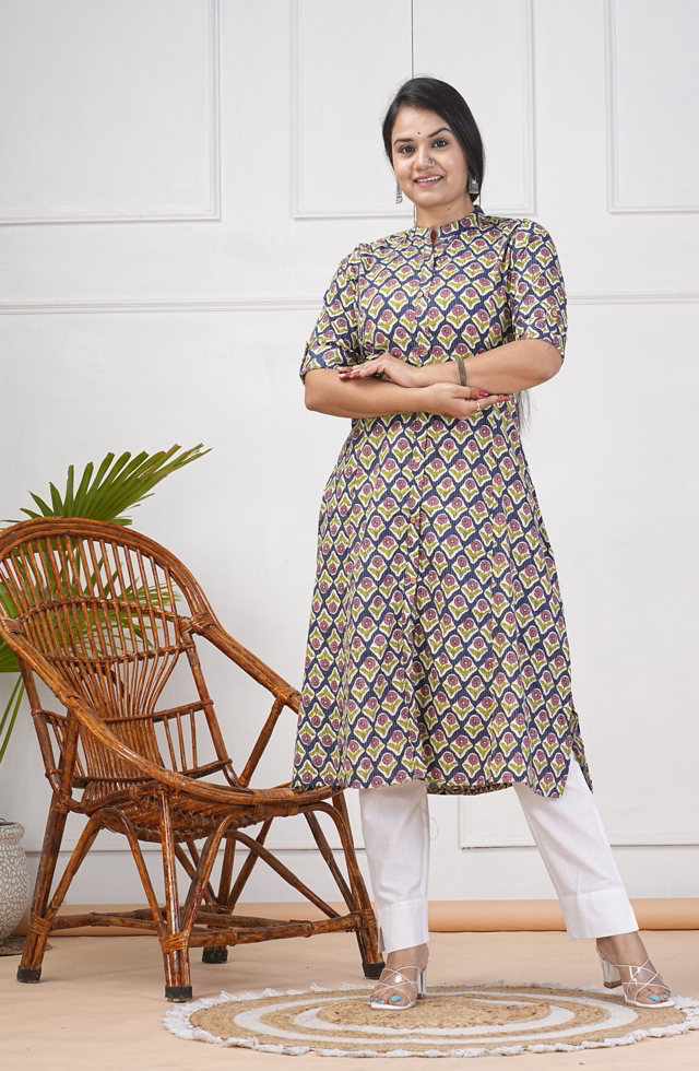 A-Line Kurti In Whale Blue