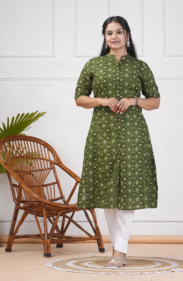 Gorgeous A-Line Kurti In Mehandi Green