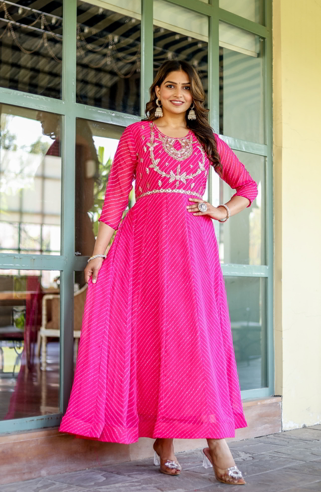 Pure Georgette Long Dress In Pink