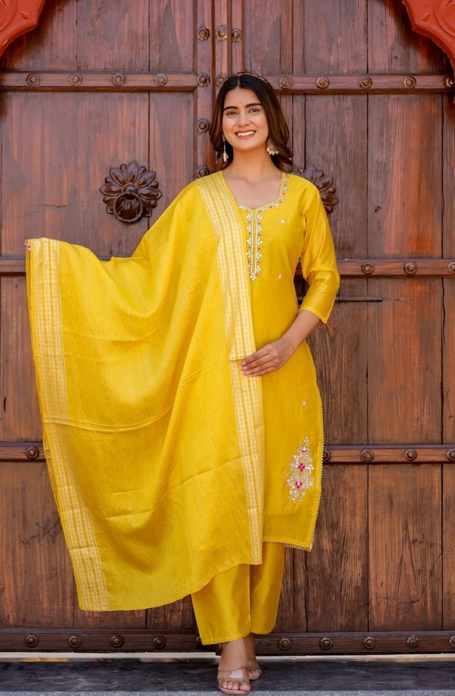 Attractive Suit Set In Haldi Yellow