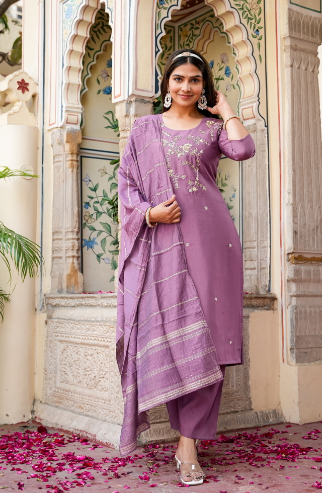 Purple Straight Suit For Women