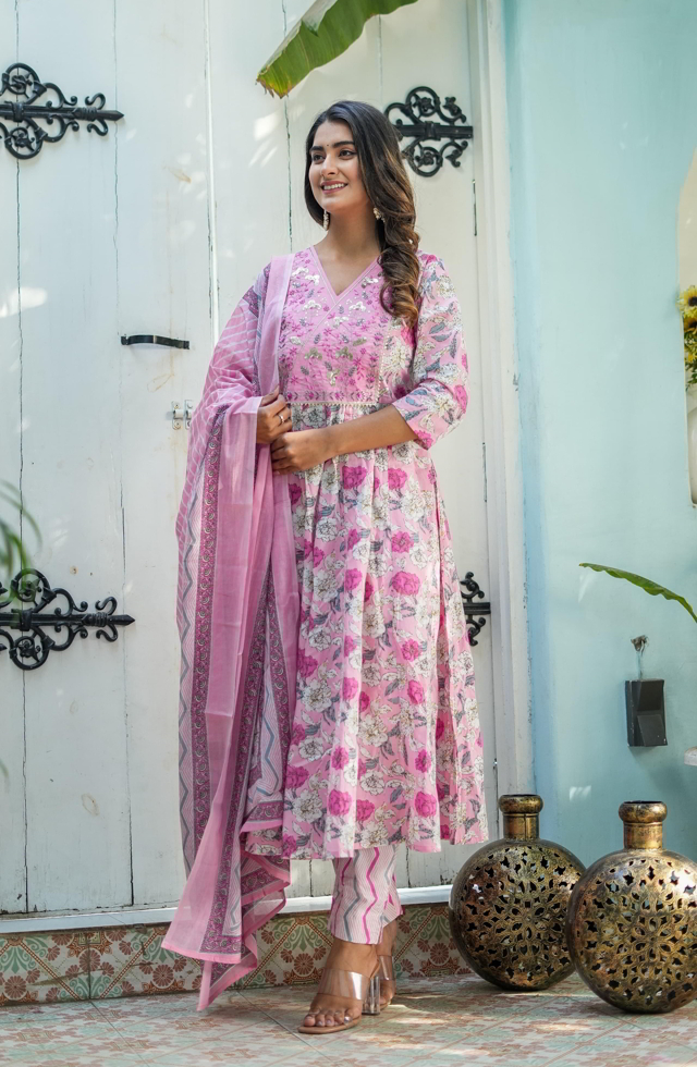 Trendy Pure Cotton Anarkali Set For Women