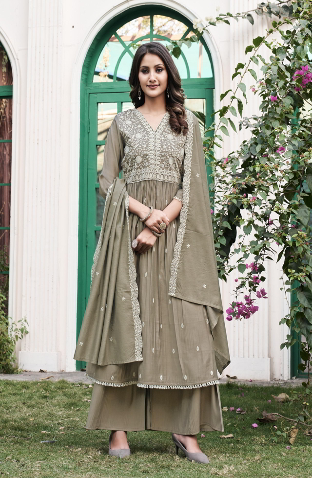 Pretty Muslin Anarkali Suit Set With Plazzo