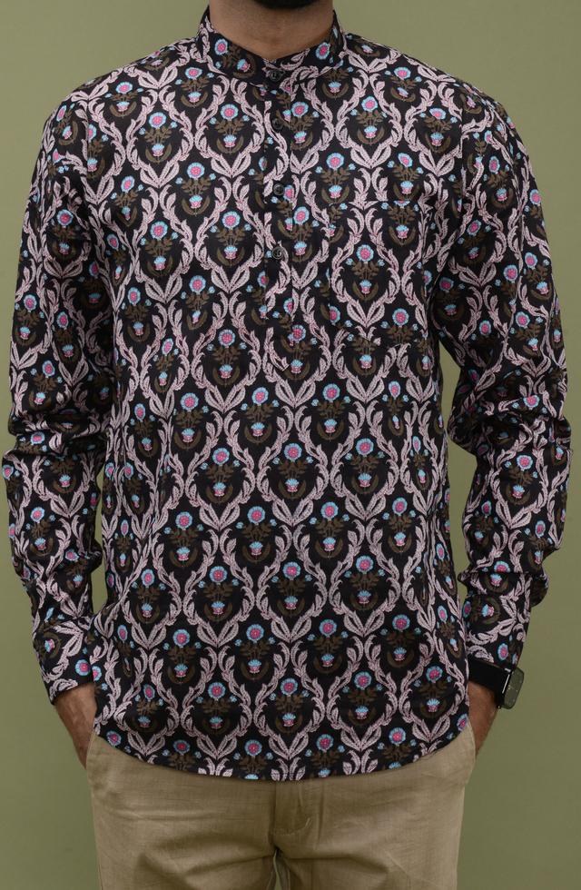 Jaipuri Printed Short Kurta In Black Colour