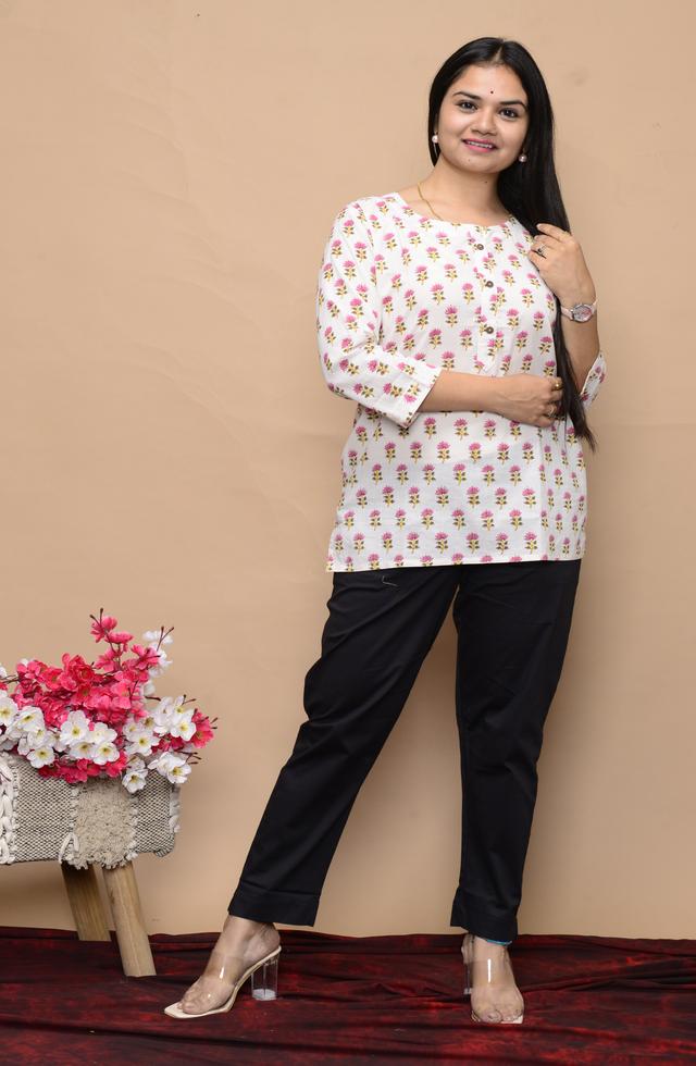 Round Neck Printed Short Kurti