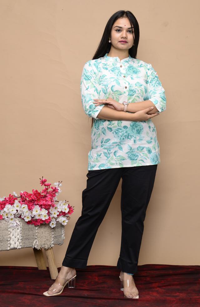Mandarin Collar Cool Printed Short Kurti