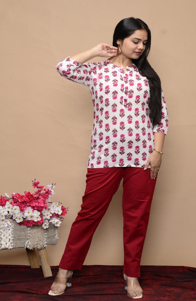 Printed Cambric Pleated Kurti