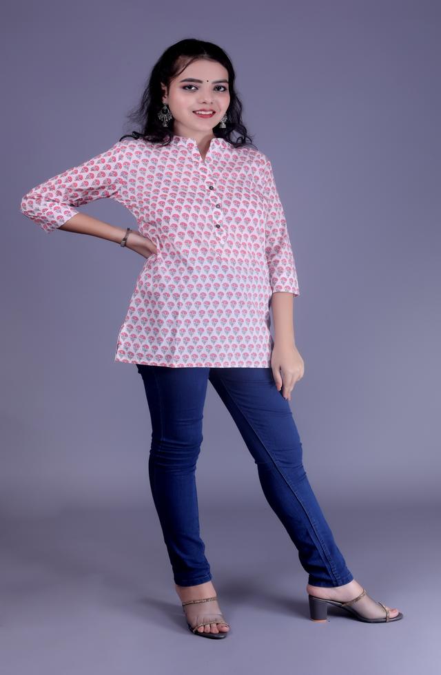 White Printed Short Kurti