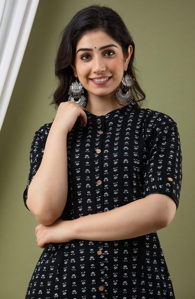 Women A-Line Kurti In Black