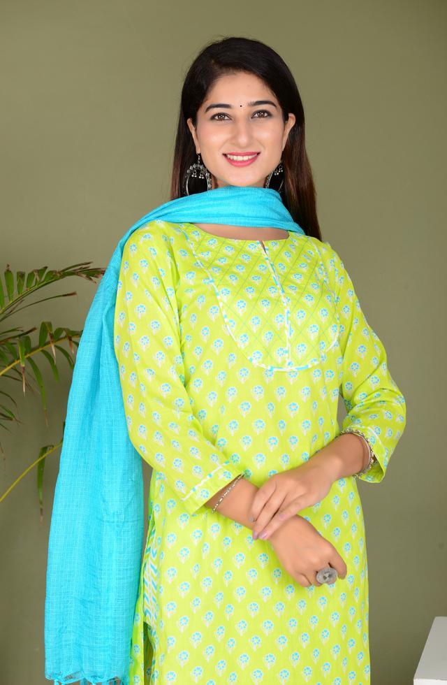 Straight Suit Set In Light Lime Green