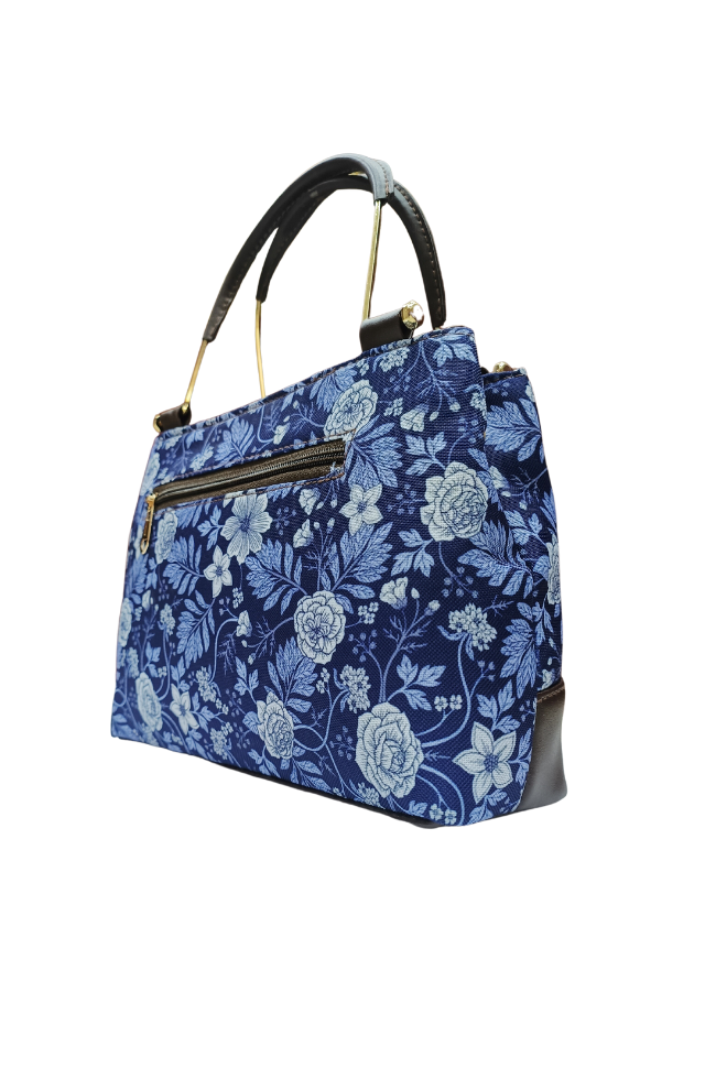 Gorgeous Hand Bag In Blue Colour With Floral Print