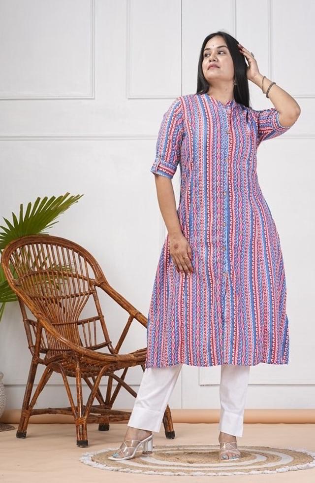 Stunning A-Line Kurti In Deep Sky Blue