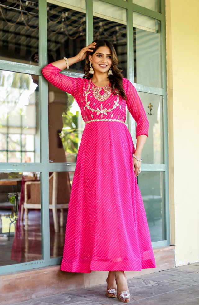 Pure Georgette Long Dress In Pink