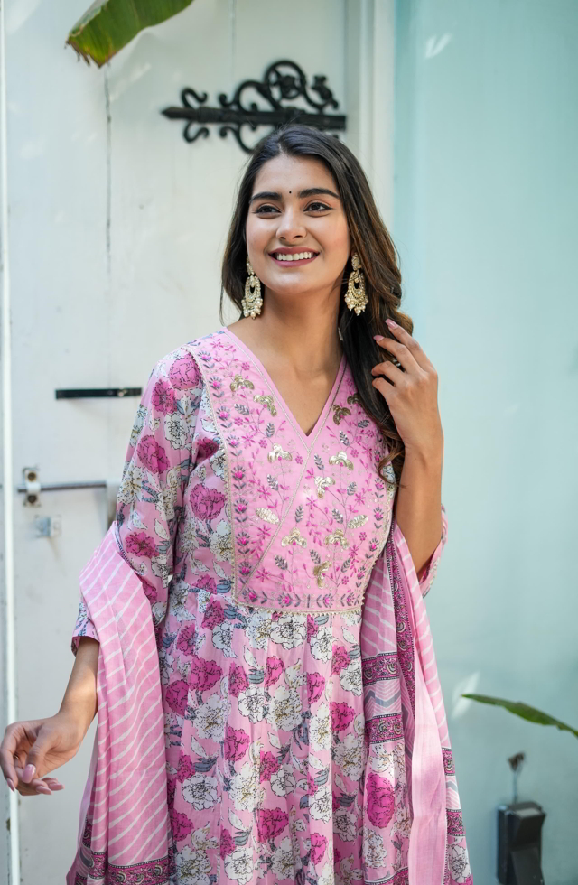 Trendy Pure Cotton Anarkali Set For Women