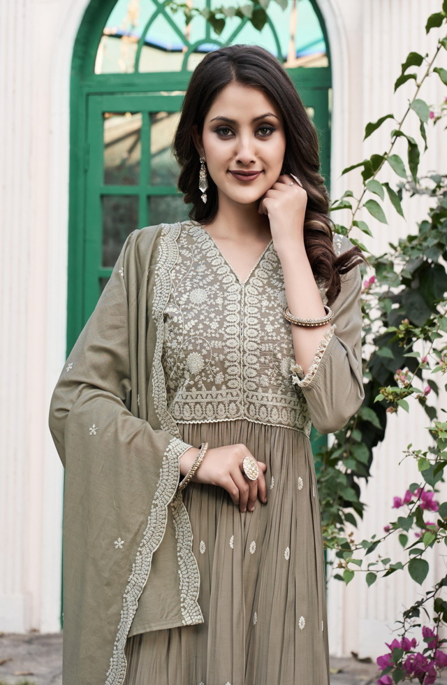 Pretty Muslin Anarkali Suit Set With Plazzo