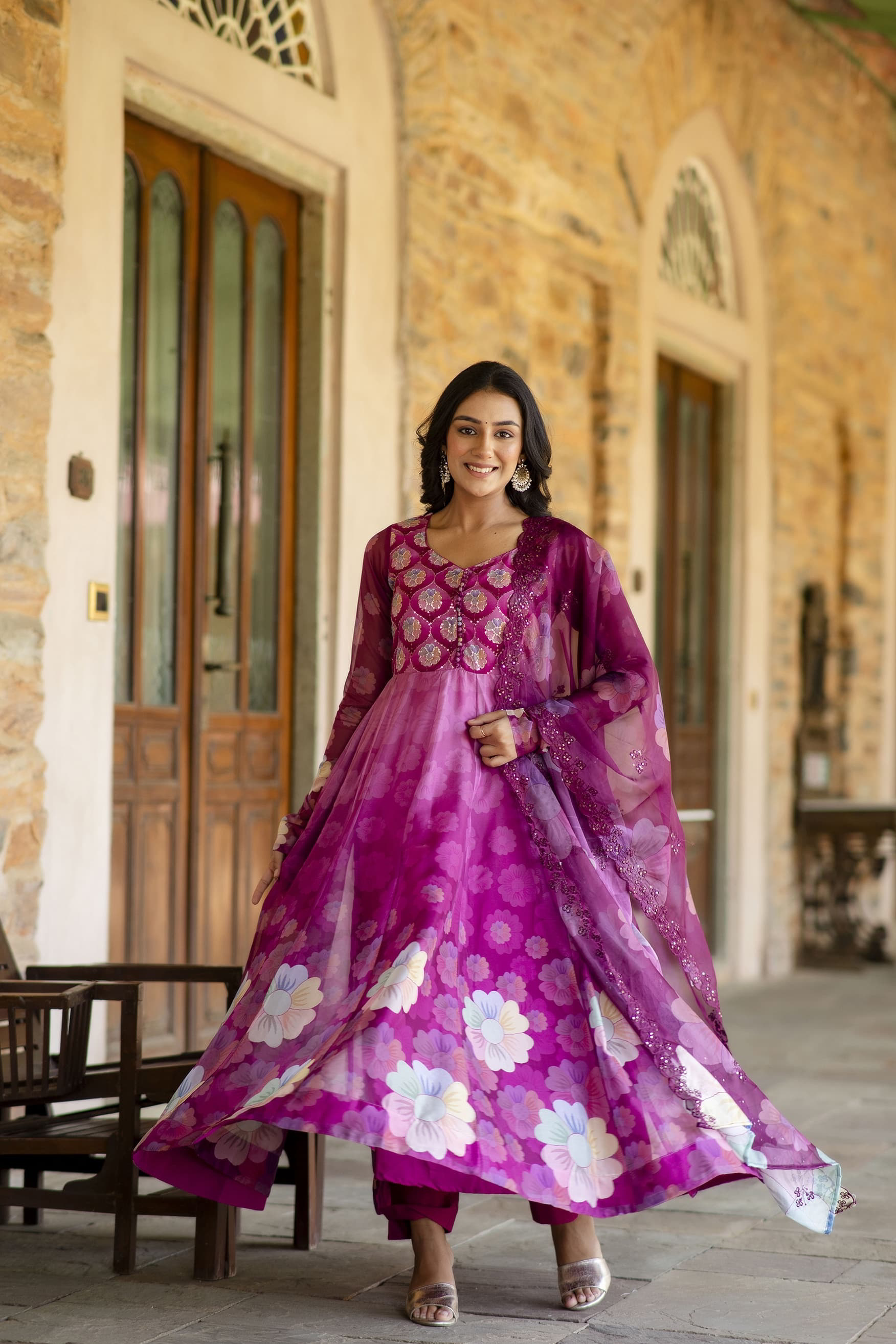 Gourgeous Wine  Anarkali Suit Set