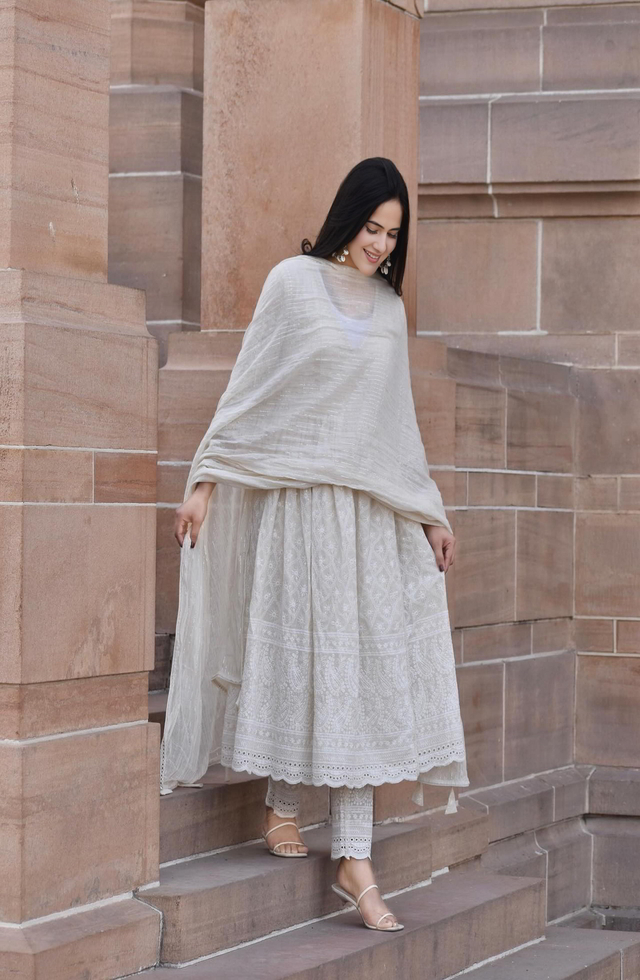 White Anarkali Suit Set