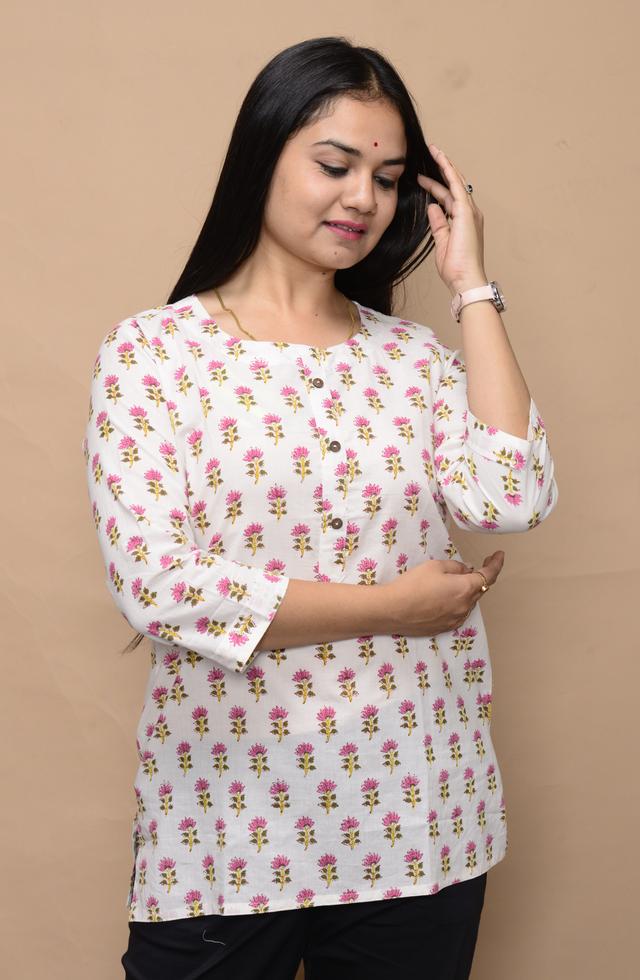 Round Neck Printed Short Kurti