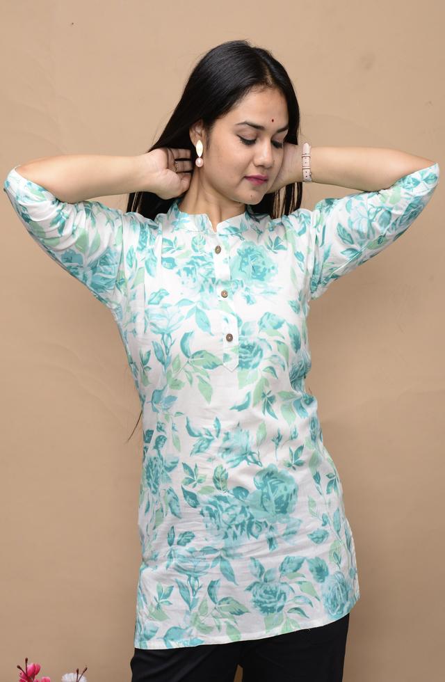 Mandarin Collar Cool Printed Short Kurti