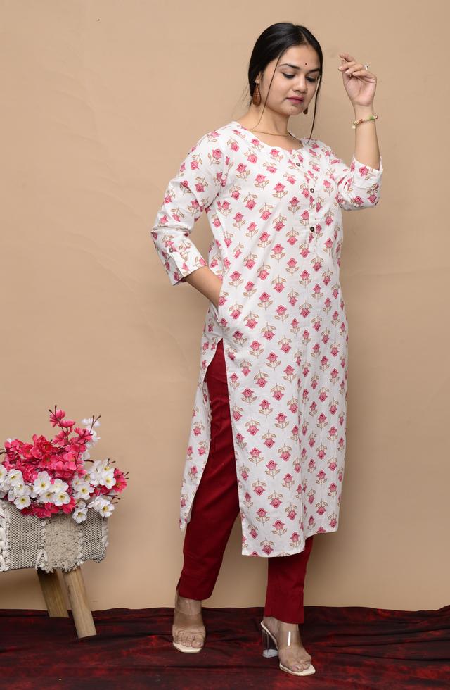 White Floral Printed Kurti