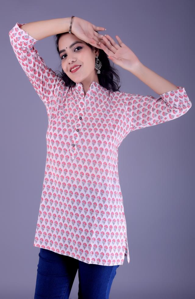 White Printed Short Kurti