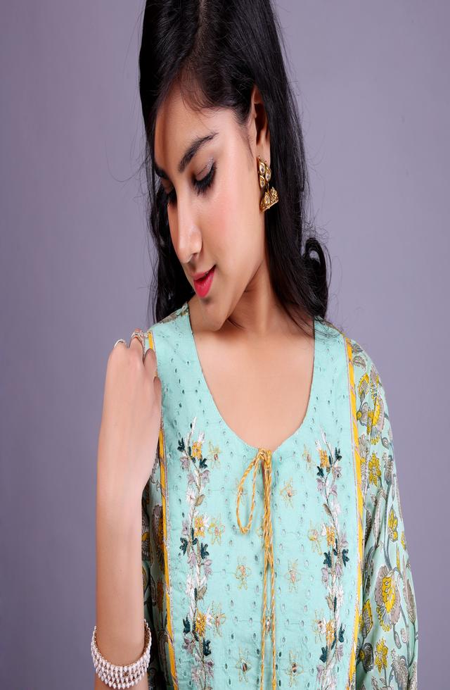 Beautiful Anarkali Suit Set In Mint Green Color