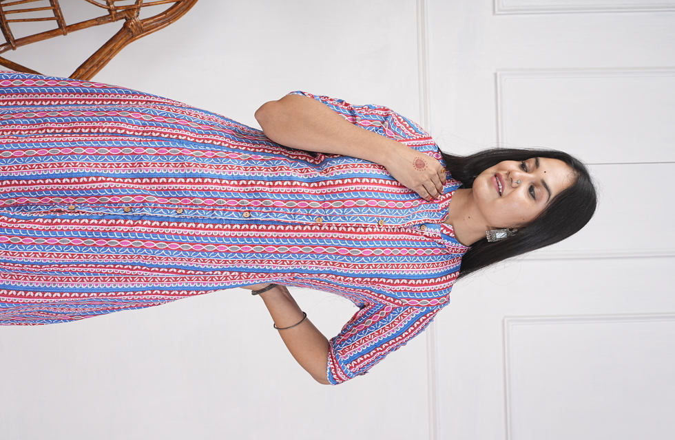 Stunning A-Line Kurti In Deep Sky Blue
