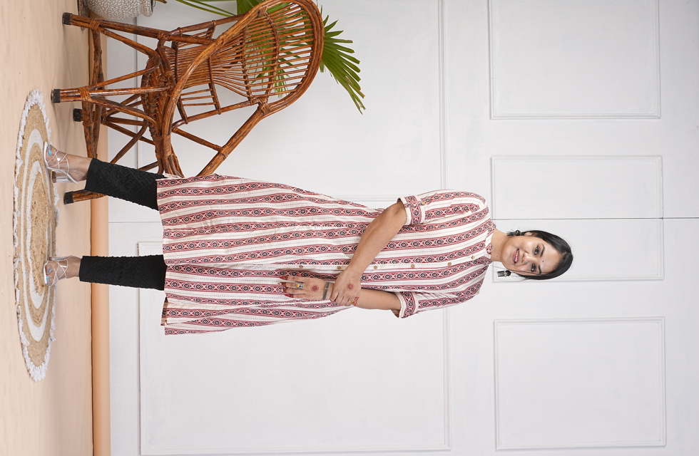 Off White A-Line Kurti