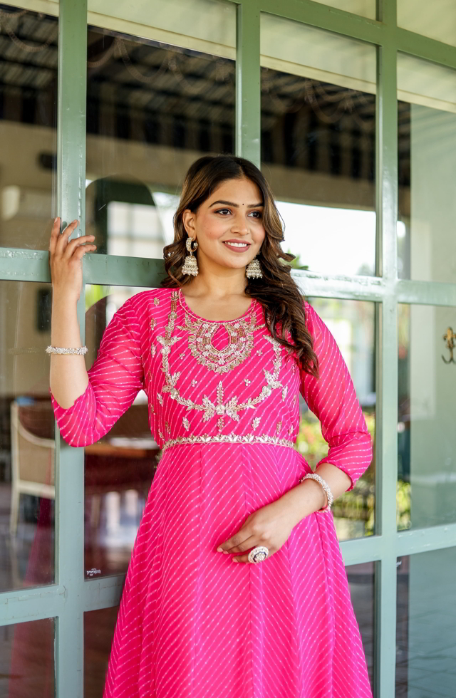 Pure Georgette Long Dress In Pink