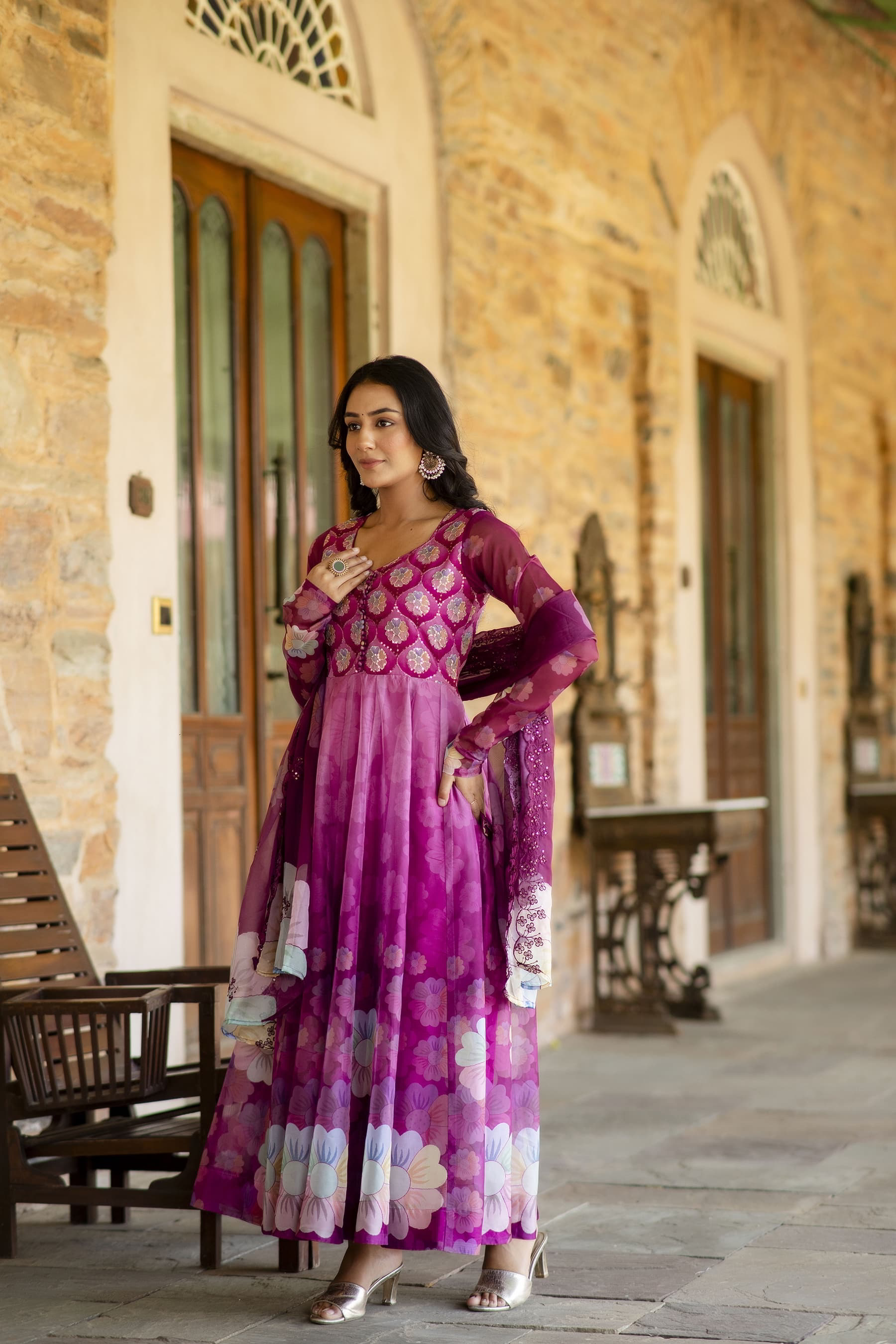 Gourgeous Wine  Anarkali Suit Set