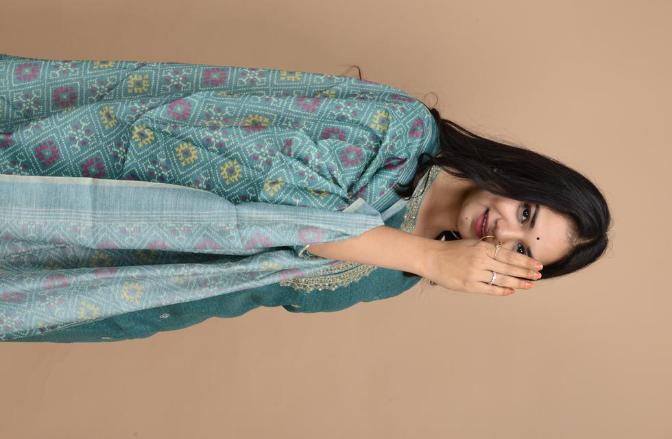 Gorgeous Pure Chanderi Suit Set With Aari Tari Work In Bottle Green Color